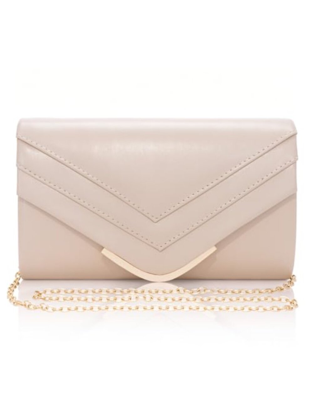 Toptime Nude Clutch Vegan Leather Envelope Evening Bag Detachable Chain